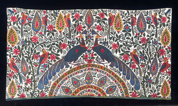 Antique Block Print Palampore Wallhanging with Peacocks C19th India