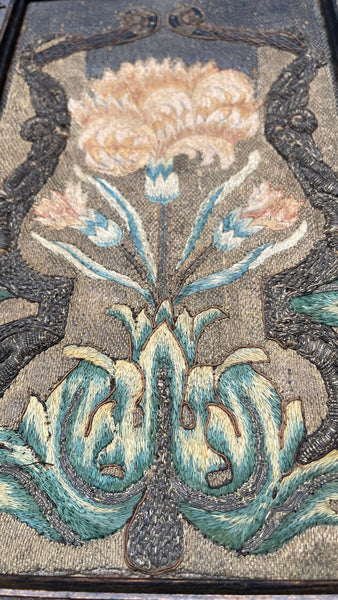Rare Gilt and Silk Thread Embroidered Book Binding with Carnation (symbolising devotion) : C17th Europe