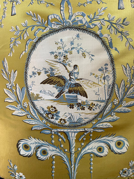Antique Unused Silk Lampas Sample Panel with Original Label: C18th France