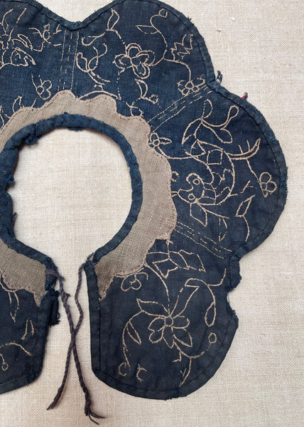 Antique Traditional Child’s Embroidered Indigo Collar: Qing Dynasty,  China