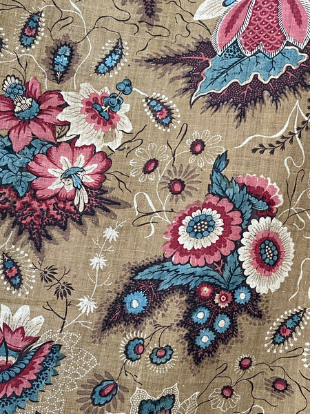 Antique Indienne Floral Printed Cotton Textile : C19th France