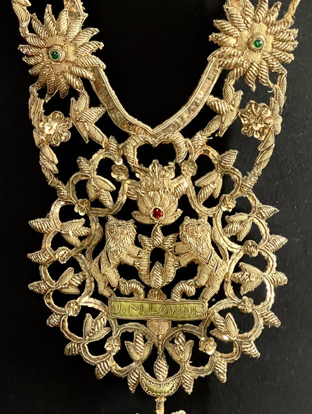 Antique Anglo India Zardozi Embroidered Heraldic Ceremonial Garland Necklace: C19th India