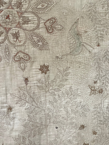 Rare Antique Hand Embroidered Kantha Quilt with Birds & Trees of Life: 19th Century, Bangladesh
