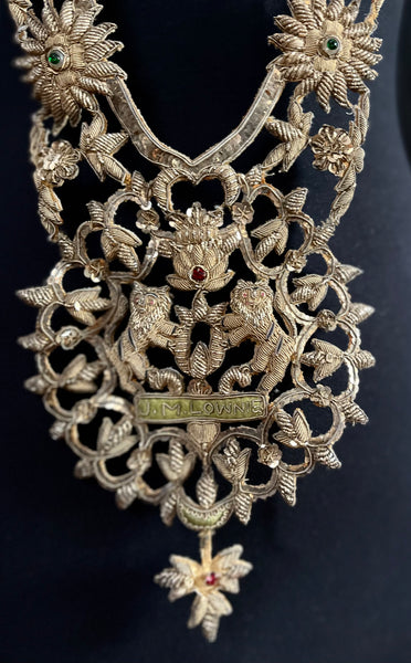 Antique Anglo India Zardozi Embroidered Heraldic Ceremonial Garland Necklace: C19th India