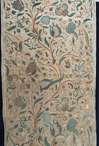 Antique Jacobean Revival Crewelwork Wallhanging with Tree of Life: C20th India for export to Europe