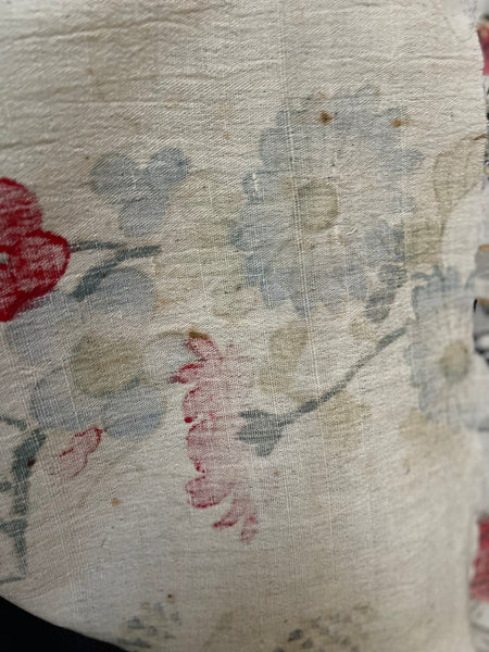 Traditional Block Printed Hand Painted Wallhanging with Mount Fuji: C1930 Japan