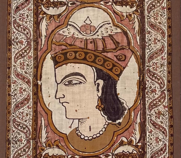 Antique Hand Painted Kalamkari Portrait Wall Hanging: C19th Persia
