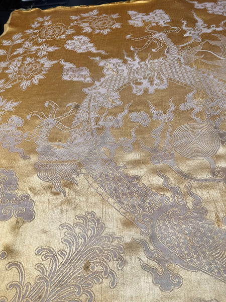Silk Brocaded Panel with Five Claw Dragon & Symbolic imagery: C1900 Japan