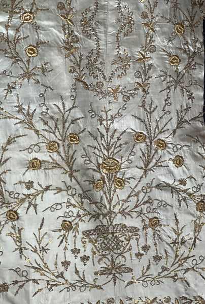 Antique Ottoman Embroidered Powder Blue Silk Satin Gold Embroidered Panels: C19th Turkey