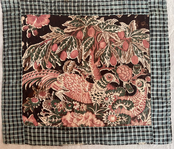 Antique Glazed Chintz Panel with Pheasants and Fruit Tree: C1815 Europe