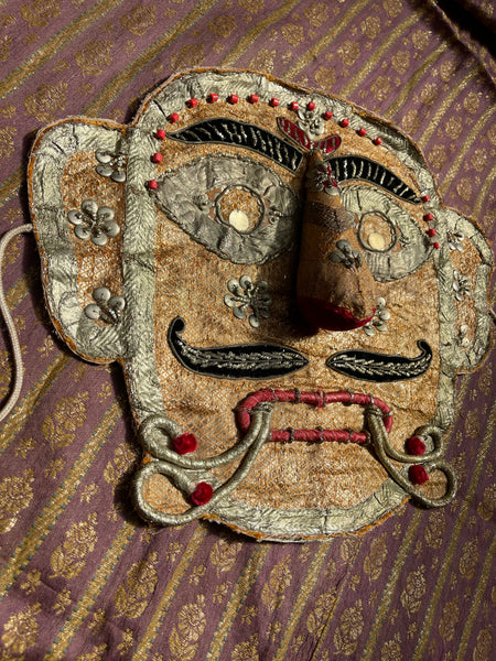 Rare Antique Folk Art Metallic Textile Mask Ramlila of Ramnagar(Varanasi)India C20th