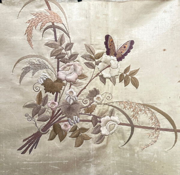 Long Hand Embroidered Silk Panel with Flowers Butterfly’s: C19th China