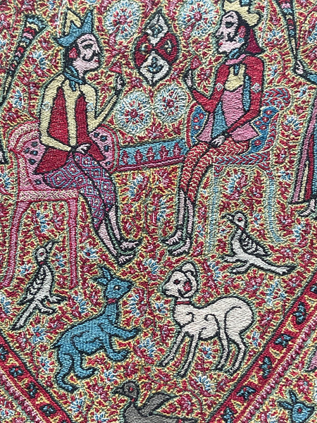 Fine Kashmir Embroidered Pocket with Figures, Animals and Birds: C19th Northern India