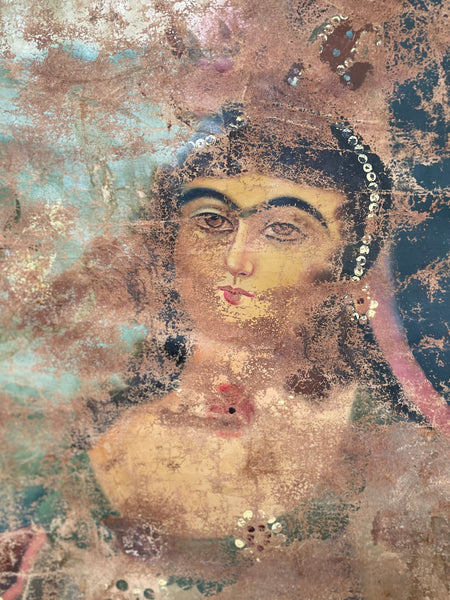 Qajar Portrait Reclining Woman with Putti: C19th Persia