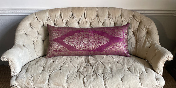 Large Bespoke Antique Lampas Silk Brocade Pillows Cushions Pillows  : C19th Turkey