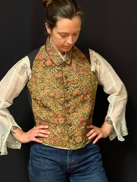 Antique Embroidered Needlepoint Waistcoat: C19th Iran/ Europe