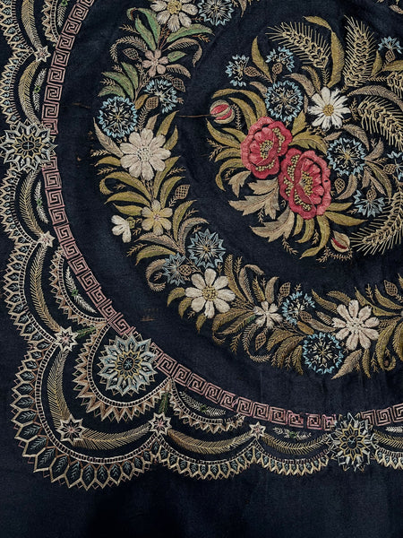 Antique Fine Silk Embroidery Museum Worthy : C19th Europe