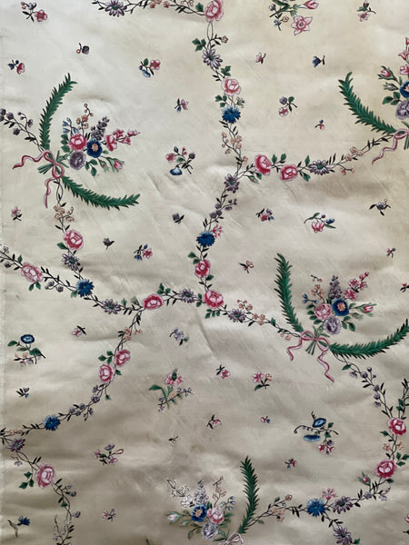 Hand Painted Rococo Silk Dress Panel: C18th China for export