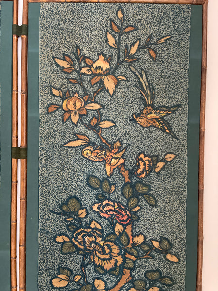 Arts and Crafts Embroidered Japanoise Bamboo Embroidered Screen: C1900 Europe