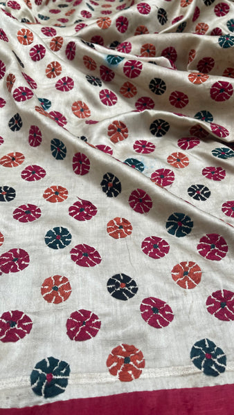 Antique Silk Embroidered Traditional Wedding Shawl : C20th Gujarat, India