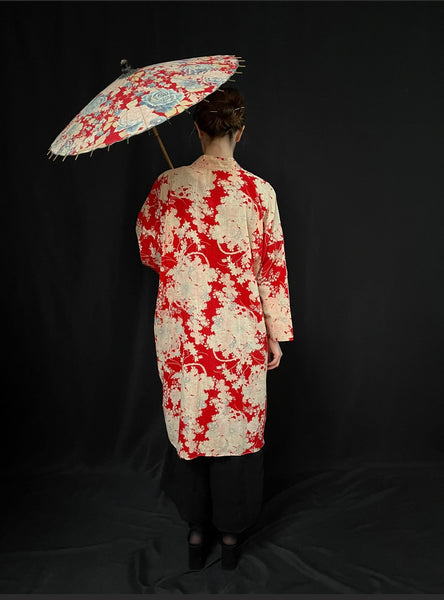 Traditional Resist Printed Cotton Kimono: C1930 Japan for export