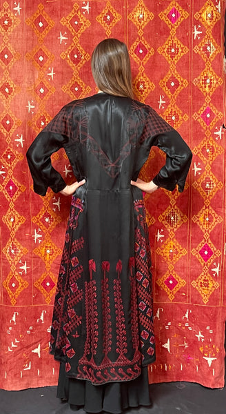 Traditional Hand  Embroidered Silk Coat Black and Red: C1920 Asia
