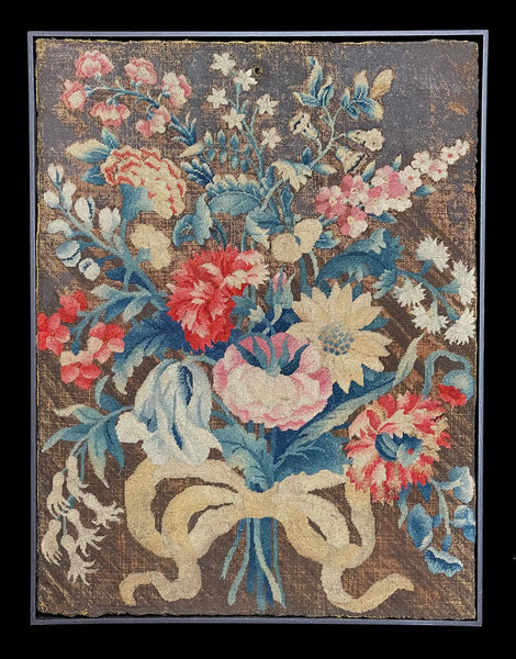 Early Fine Needlepoint Still Life with Flowers: C18th France