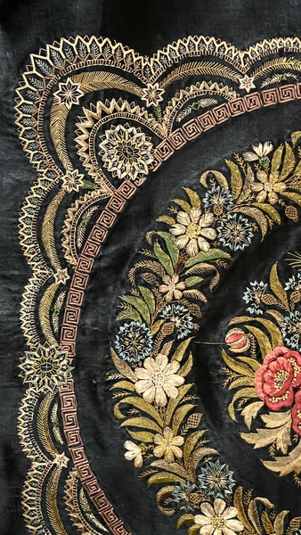 Antique Fine Silk Embroidery Museum Worthy : C19th Europe