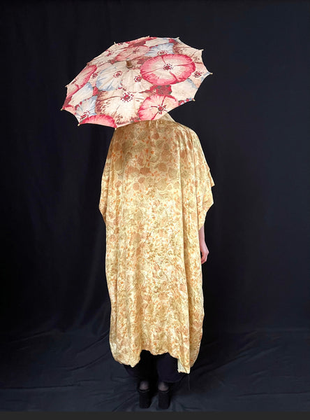 Traditional Primrose Yellow Silk Print Brocade Kimono : 1950 Japan