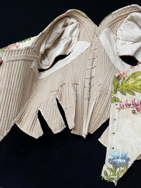 Antique Spitalfields Silk Brocade Stays Corset Bodice: C18th London, England
