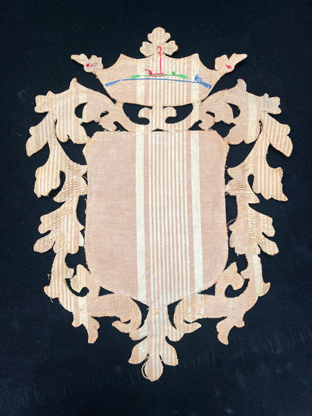 Embroidered Heraldic Emblem Appliqué with Castle : C1900 France