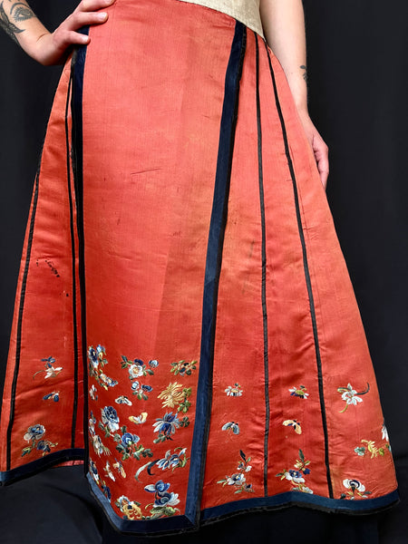 Antique Traditional Chinese Embroidered Silk Skirt : C1900 China