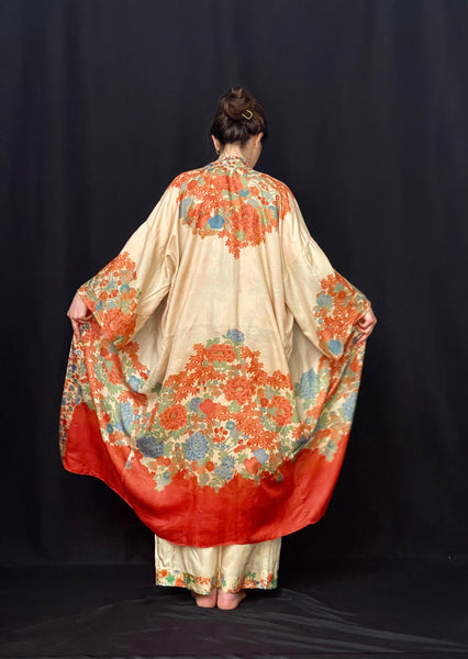 Silk Hand Painted Pyjama Set: C1920s Japan for export