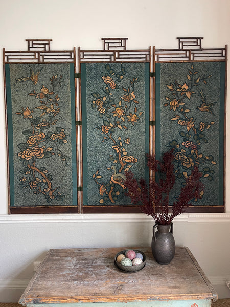 Arts and Crafts Embroidered Japanoise Bamboo Embroidered Screen: C1900 Europe