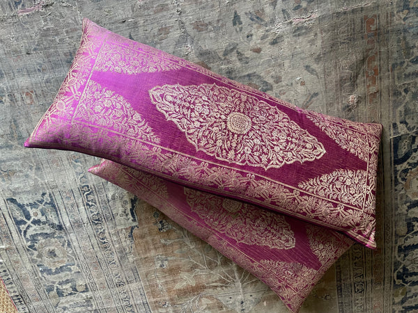 Large Bespoke Antique Lampas Silk Brocade Pillows Cushions Pillows  : C19th Turkey