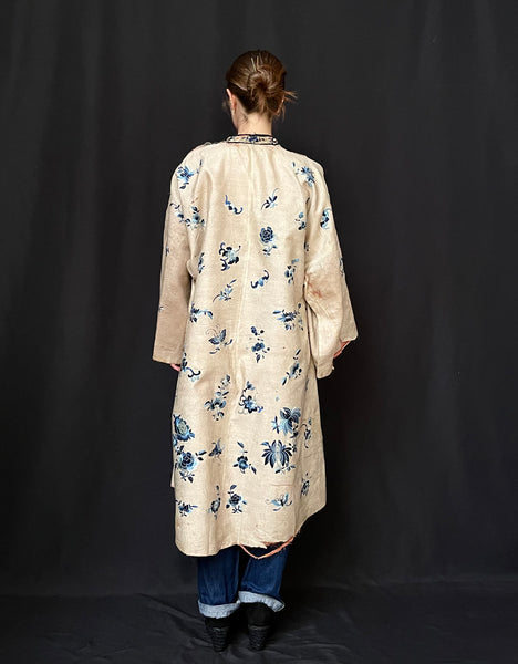 antique Chinese Embroidered Silk Brocade Summer Robe Coat