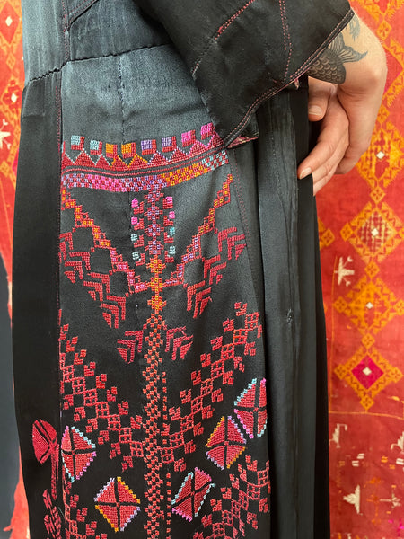 Traditional Hand  Embroidered Silk Coat Black and Red: C1920 Asia