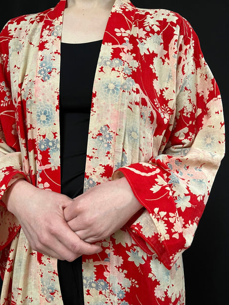 Traditional Resist Printed Cotton Kimono: C1930 Japan for export