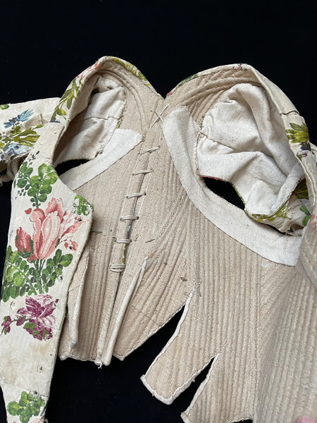 Antique Spitalfields Silk Brocade Stays Corset Bodice: C18th London, England