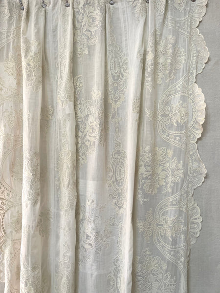 Hand Embroidered Antique Lace Cornely Chateau Curtain Panel: C19th France