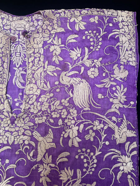 Traditional Parsi Silk Embroidered Child’s Tunic Dress with birds : C1900 India