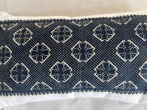 Handmade Bespoke Antique Indigo Embroidered  Cushion Pillow Collection: C19th Fez, Morocco