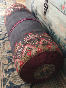 Handmade Bespoke Bolster Antique Embroidered fabric: Indonesian C19th