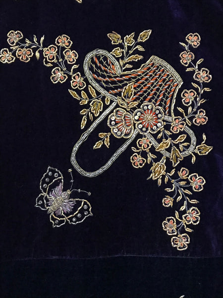 Silk Velvet Anglo-Indian Zardozi Embroidered Bedcover or Hanging, India circa mid C19th