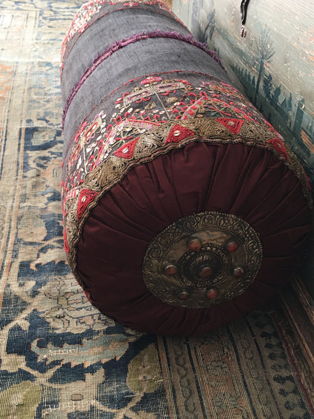 Handmade Bespoke Bolster Antique Embroidered fabric: Indonesian C19th