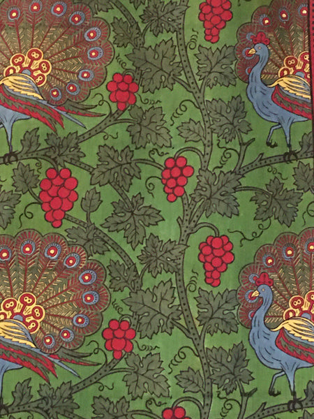 Arts and Crafts Block Print Peacock Textile, Printed India (for European market) C1890