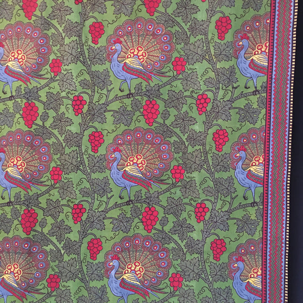 Arts and Crafts Block Print Peacock Textile, Printed India (for European market) C1890