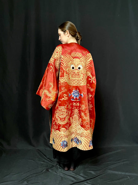 Embroidered Silk Chinese Dragon Robe Opera or Theatre: Qing (Ch’ing) Dynasty C1900 China