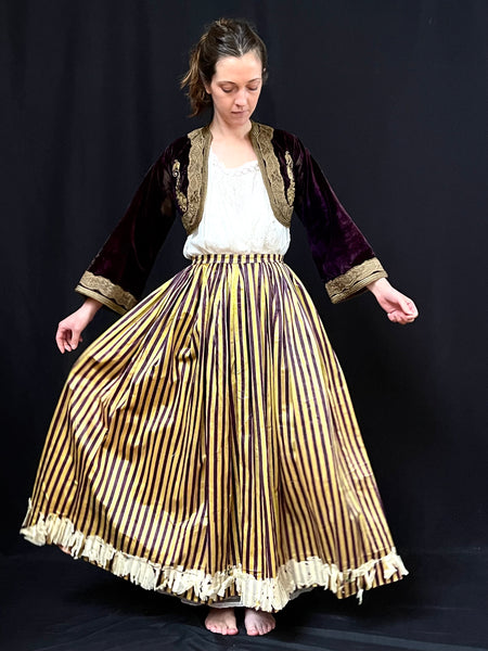 Aubergine Silk Velvet Ottoman Bolero Jacket and Silk Striped Skirt: C19th Ottoman