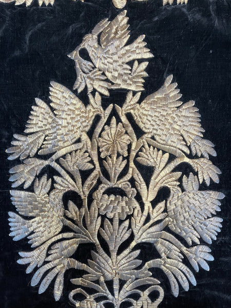 Gilt Thread on Velvet Embroidered Tree of Life panel: C19th Syria